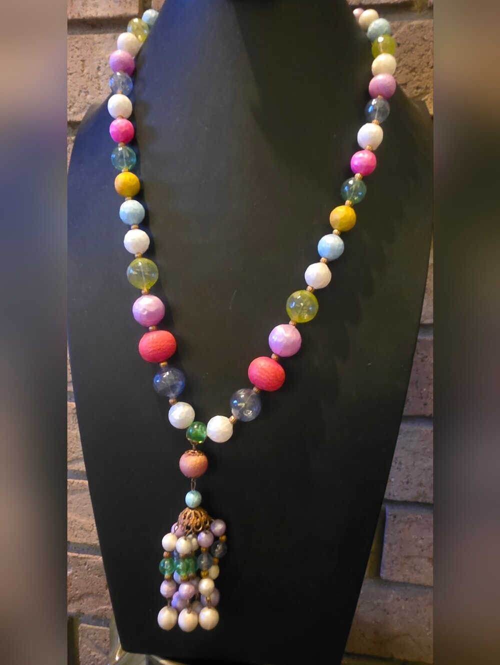Beautiful vintage multicolored beaded necklace is a statement piece